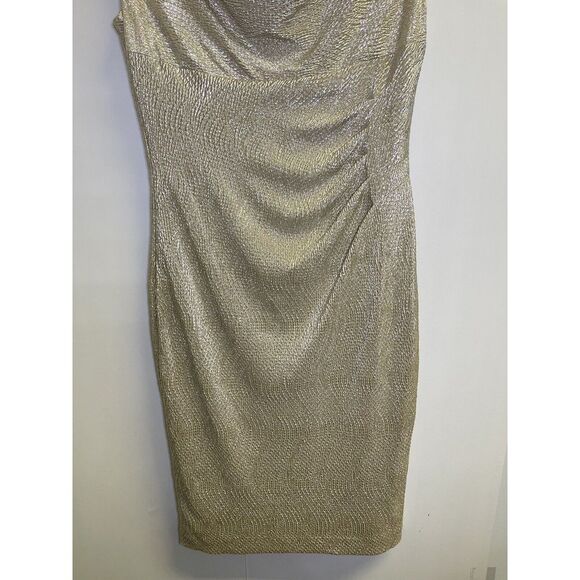 Ralph Lauren Golden Cocktail Shimmer Dress Women's Size 10 Cowl Neck Gathered - Picture 5 of 9